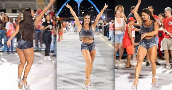 Viviane Araujo dá show em ensaio do Salgueiro de shortinho com pernão à mostra.(Imagem:Brazil News)