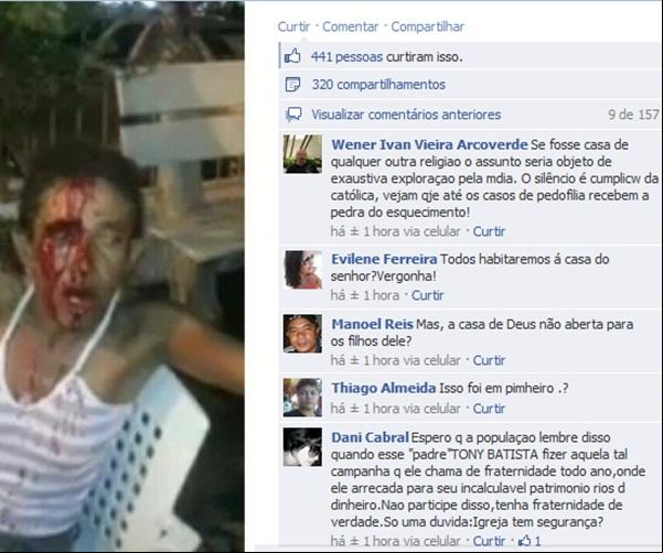 Mulher é espancada na igreja Nossa Senhora de Fátima.(Imagem:Reprodução/Facebook)