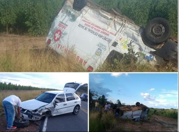 Ambulância de Marcos Parente capota após colisão e condutor é encaminhado para o HTN.(Imagem:Francinaldopublicidades)