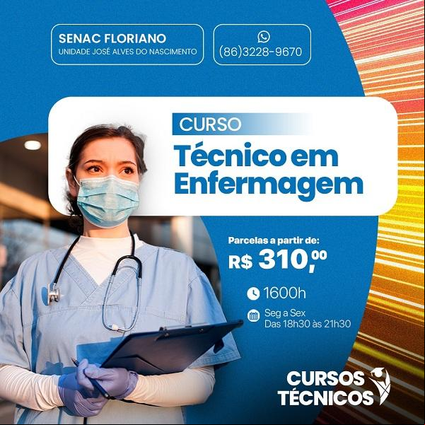Curso técnico em Enfermagem do Senac de Floriano está com matrículas abertas.(Imagem:Divulgação)