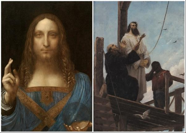 Foto 1: Salvator Mundi ? Foto 2: Martírio de Tiradentes(Imagem:Leonardo da Vinci/Francisco Aurélio)