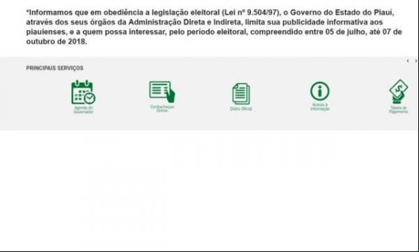Governo do Piauí retira site do ar em obediência à legislação eleitoral.(Imagem:ReproduçãoSiteOficial)