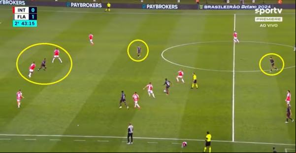 As três opções de e que Evertton Araújo tinha no fim do jogo.(Imagem:Reprodução/Sportv)