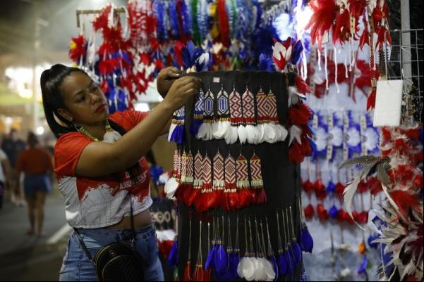 Comércio de artesanato no Festival Folclórico de Parintins.(Imagem:Fernando Frazão/Agência Brasil)