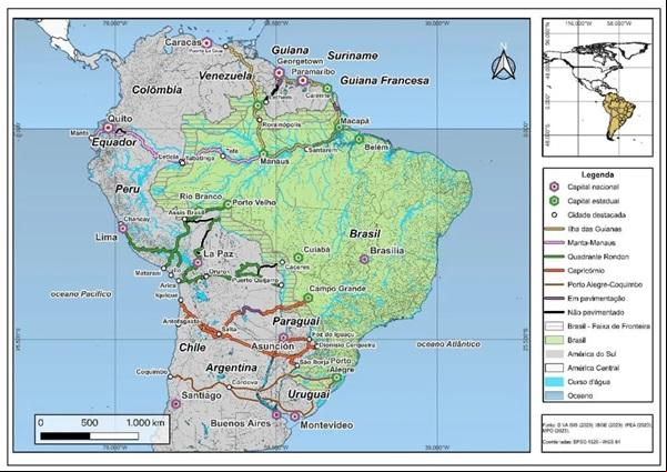 As cinco rotas de plano do governo para integração sul-americana(Imagem:Ministério do Planejamento e Orçamento)