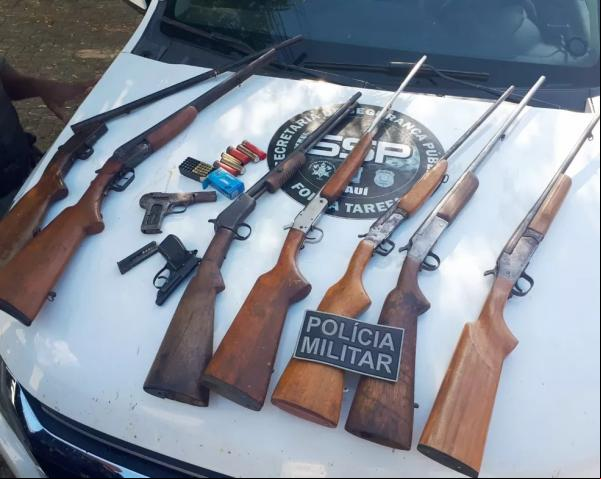 Dois homens são presos e 9 armas são apreendidas em oficina clandestina no interior do Piauí.(Imagem:Reprodução)