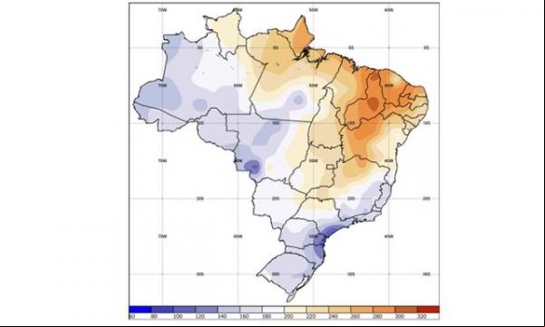Piauí possui zonas com exposição solar mais intensas do país.(Imagem:Mapa Inpe/2019)