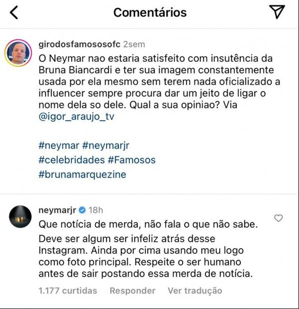 Comentário de Neymar(Imagem:Instagram )