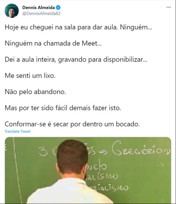 Professor posta em rede social que nenhum aluno entrou em sua aula on-line.(Imagem:Reprodução/Redes sociais)