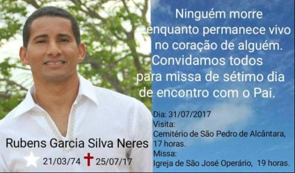 Missa pelo sétimo dia de Rubens Neres acontece nesta segunda-feira.(Imagem:Reprodução)