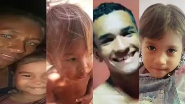 Da esq. para a dir.: Francisca Maria (mãe), Maria Lauane (filha), Igno Davi (filho), Manoel Leandro (irmão) e Maria Gabriela (filha)(Imagem:Arquivo pessoal/Montagem)