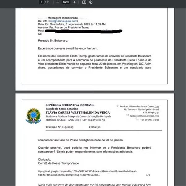 E-mail apresentado pela defesa de Bolsonaro ao ministro Alexandre de Moraes (Imagem:Reprodução)