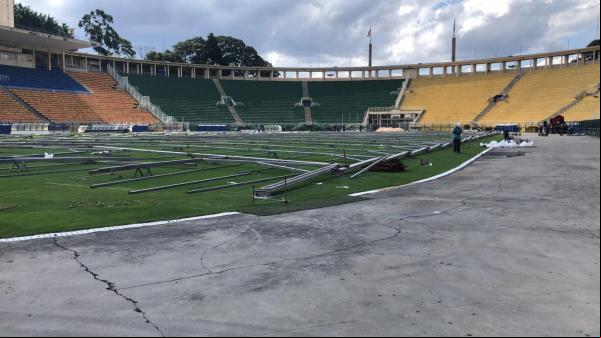 Começa a construção de hospital de campanha para receber pacientes com coronavírus no Pacaembu.(Imagem:Prefeitura de SP/divulgação)