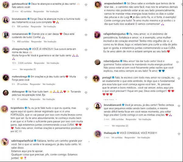 Famosos apoiam Fabiana Justus.(Imagem: Reprodução)