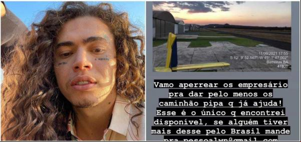 Whindersson Nunes envia avião para ajudar no combate aos incêndios no Piauí(Imagem:Reprodução)
