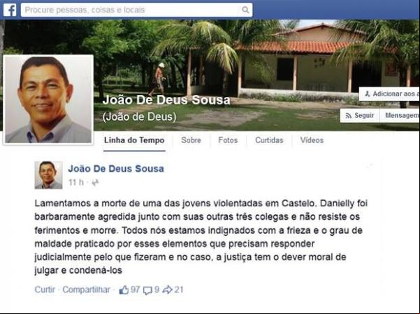 Autoridades lamentam morte de jovem vítima de estupro coletico.(Imagem:Reprodução/Facebook)