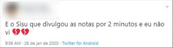 Candidatos dizem ter visto notas do Sisu em meio à decisão judicial que impede a divulgação dos dados.(Imagem:Reprodução/Twitter)