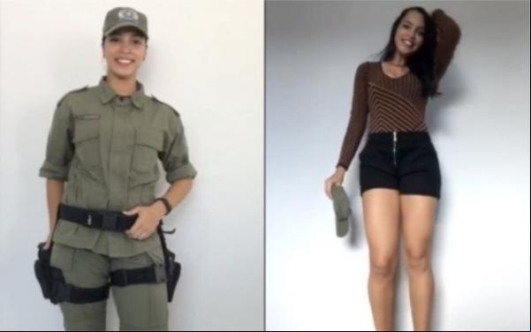 Reprodução do vídeo em PMs fazem desafio viral e mudam de roupa.(Imagem:Reprodução/TikTok)