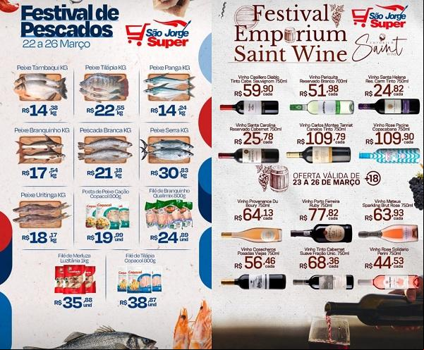 São Jorge Super oferece promoções em diversos setores e realiza festivais de pescados e vinho.(Imagem:Reprodução/Instagram)