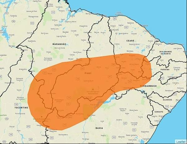 Inmet emitiu alerta laranja, de perigo, em 147 cidades piauienses devido à baixa umidade.(Imagem: Reprodução/Inmet )