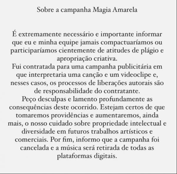Juliette se manifesta sobre a campanha