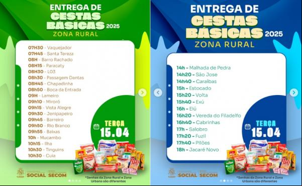 Distribuição de cestas básicas segue nesta terça e quarta na zona rural de Floriano.(Imagem:Reprodução/Instagram)