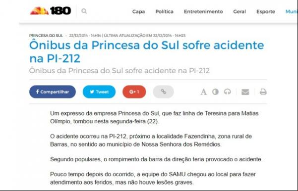Fake News espalha notícia de acidente com ônibus em Floriano (Imagem:Reprodução/FlorianoNews)