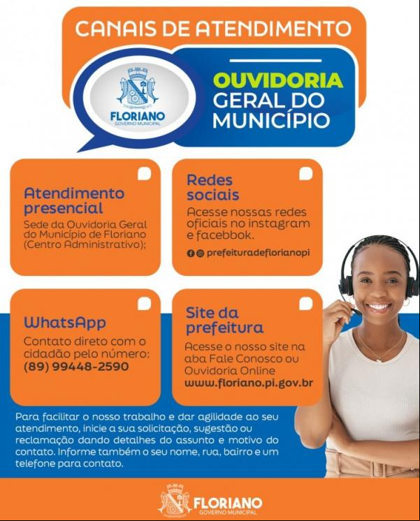 Ouvidoria de Floriano registra 322 manifestações nos últimos 3 meses.(Imagem:Secom)
