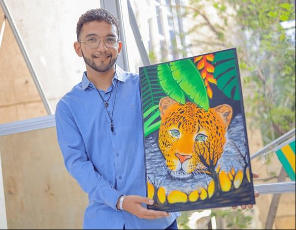 Os cinco estudantes finalistas participaram de encontro com o secretário Washington Bandeira e a artista plástica Luciana Severo.(Imagem:Reprodução)