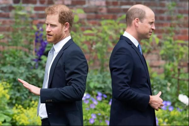 O príncipe William da Grã-Bretanha, duque de Cambridge, e o príncipe Harry da Grã-Bretanha, duque de Sussex, chegam para a inauguração de uma estátua de sua mãe, a Princesa Diana (Imagem:LondresAFP )