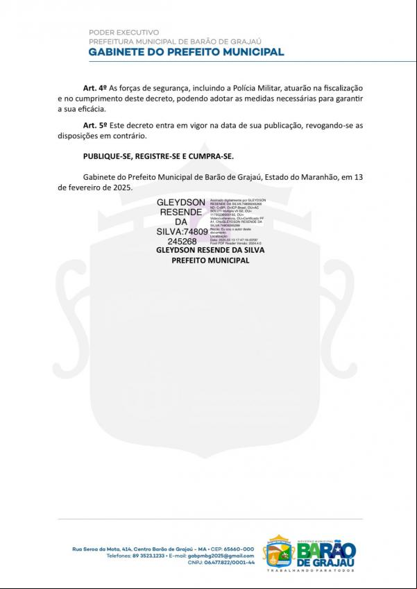 Prefeitura de Barão de Grajaú publica decreto que proíbe recipientes de vidro no evento