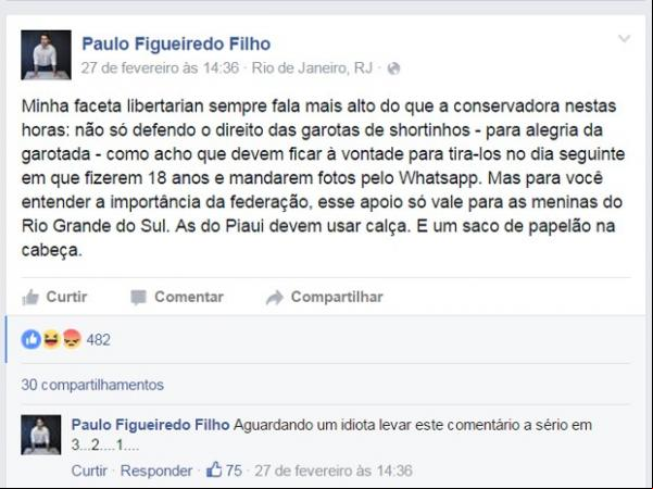 Postagem de Paulo Figueiredo causou polêmica nas redes sociais.(Imagem:Reprodução/Facebook)