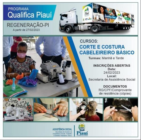 Sasc oferece cursos de qualificação em Teresina, Regeneração e Bom Princípio(Imagem:Divulgação)