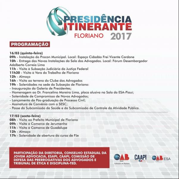 Presidência Itinerante chega nesta semana às cidades de Floriano.(Imagem:Divulgação)