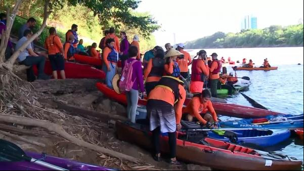 Desafio Entre Rios: piauienses fazem eio pelo Rio Poti, em Teresina.(Imagem:TV Clube)