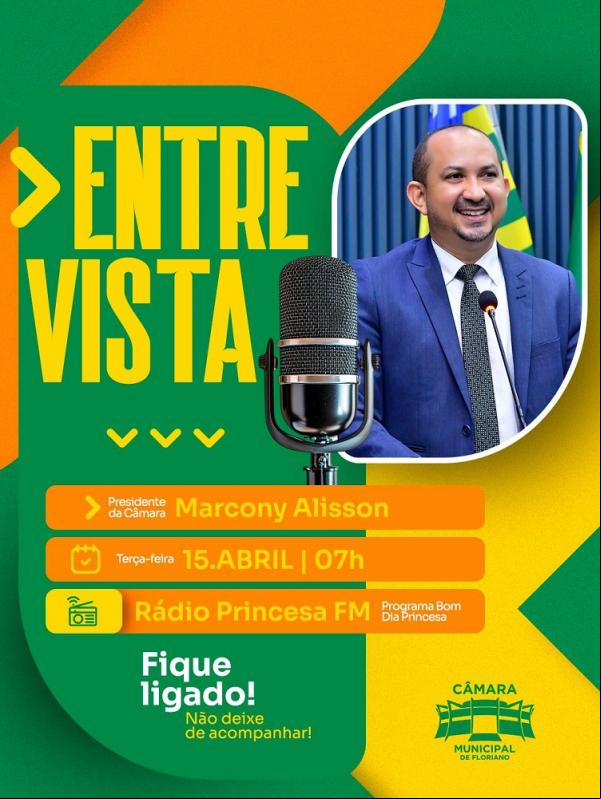 Presidente da Câmara de Floriano, Marcony Alisson, concede entrevista nesta terça (15) na Rádio Princesa FM.(Imagem:Divulgação)
