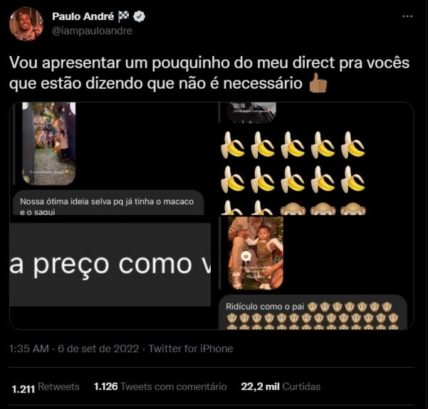 Paulo André expõe ataques racistas a ele e ao filho(Imagem:Reprodução)