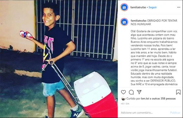 Garoto é humilhado ao oferecer bombons e caso viraliza nas redes sociais(Imagem:Instagram/familiatrufas)
