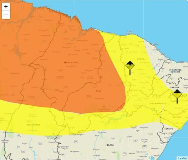 Piauí segue com alerta de chuvas intensas nos 224 municípios.(Imagem:Divulgação)