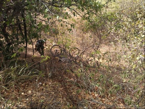Homem perdeu o controle da bicicleta e acabou caindo no aterro próximo a pista.(Imagem:Divulgação/Polícia Militar)