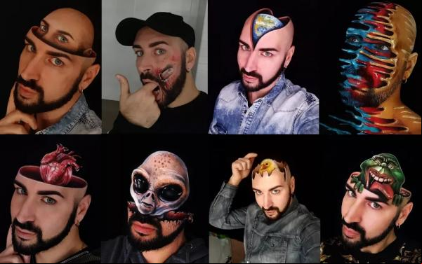Para trabalhos mais simples, como uma aranha descansando em seu rosto, ele conta que leva cerca de meia hora para finalizar. Já para pinturas mais complexas, ele diz levar cerca de(Imagem:Reprodução)