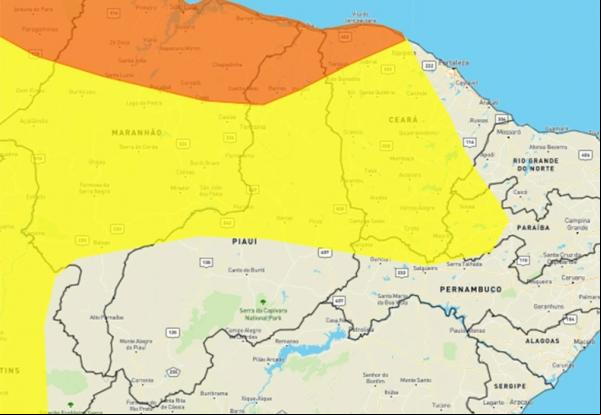 Piauí tem alerta de chuva para 155 municípios; Defesa Civil monitora áreas de risco.(Imagem:Inmet)