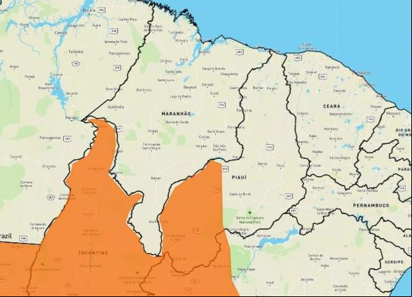 O Inmet emitiu alerta laranja (perigo) para as regiões Sul e Sudoeste do Piauí, por risco de chuvas intensas e acumulado de chuva em diversas cidades.(Imagem:Reprodução/Inmet )