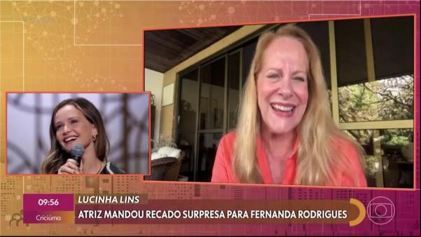Lucinha Lins manda mensagem surpresa à Fernanda Rodrigues.(Imagem:Globo)