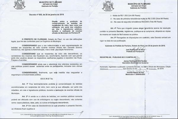 Decreto proíbe venda de bebidas em recipientes de vidro durante carnaval de Floriano.(Imagem:Reprodução)