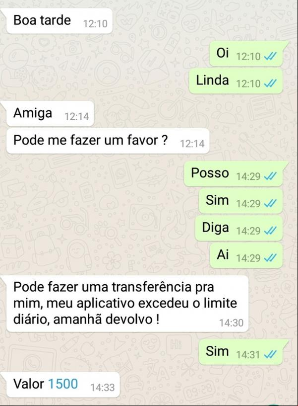 Criminosos invadem Whatsapp de secretária de saúde no PI e pedem dinheiro para contatos da vítima.(Imagem:Reprodução/WhatsApp)