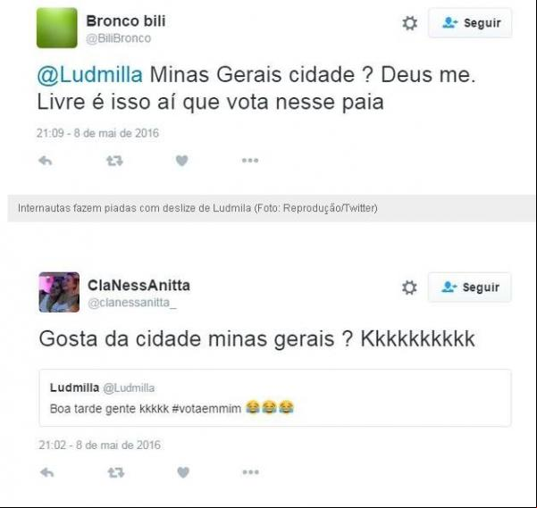 Internautas fazem piadas com deslize de Ludmila.(Imagem:Reprodução/Twitter)