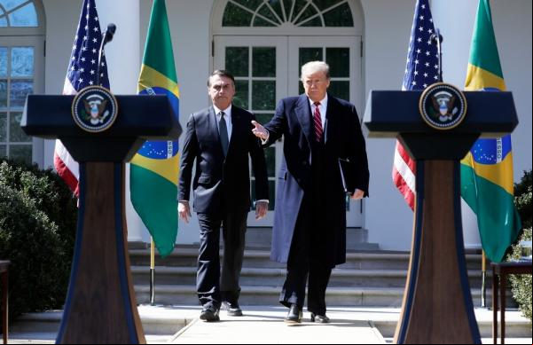 O presidente Jair Bolsonaro com o presidente dos EUA Donald Trump, em março do ano ado, na Casa Branca(Imagem:Evan Vucci/AP)