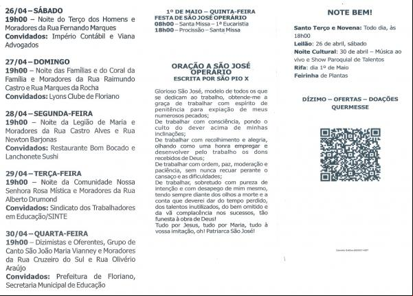 Paróquia São José Operário abre novenário em comemoração aos seus 15 anos de criação em Floriano(Imagem:Divulgação)
