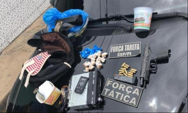 Força Tarefa apreende drogas e pistola da PM na zona sul de Teresina.(Imagem:Divulgação/PM)